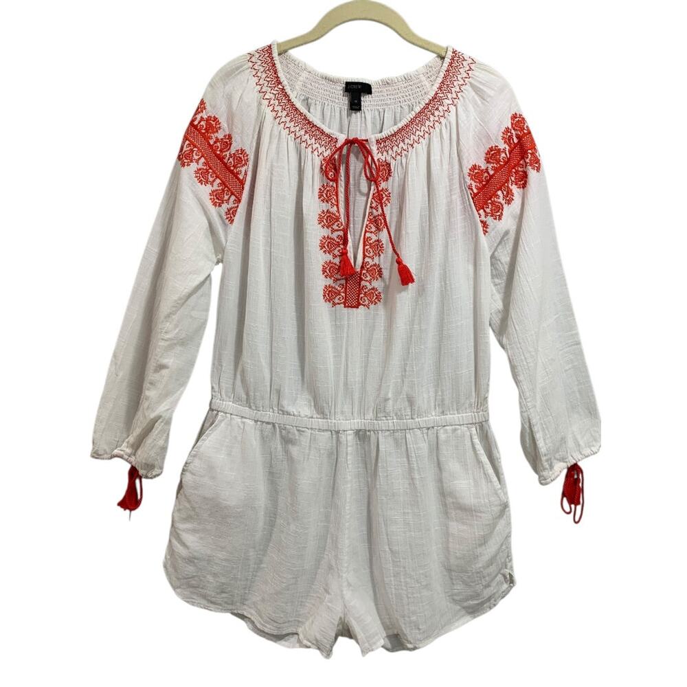 Medium J.Crew‎ Womens Embroidered Beach Romper Cotton Sheer G6587